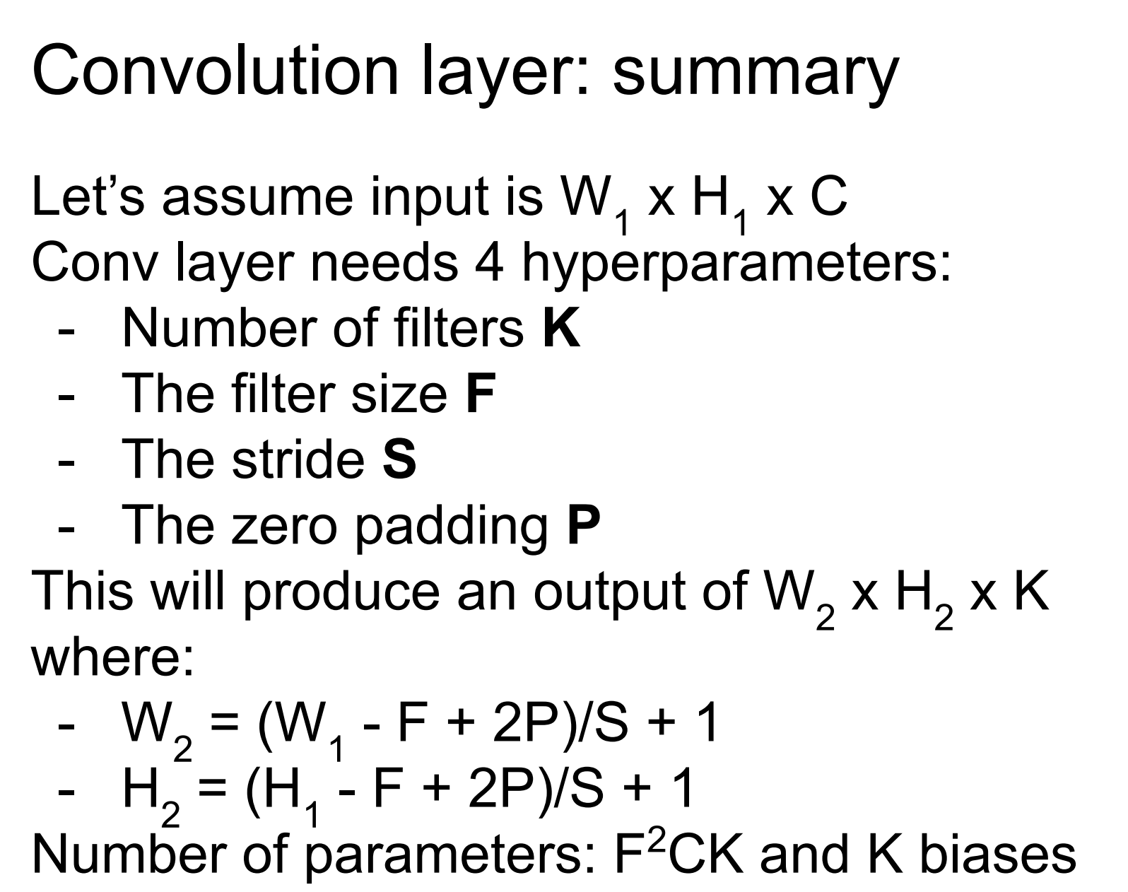 CNN output size formulae